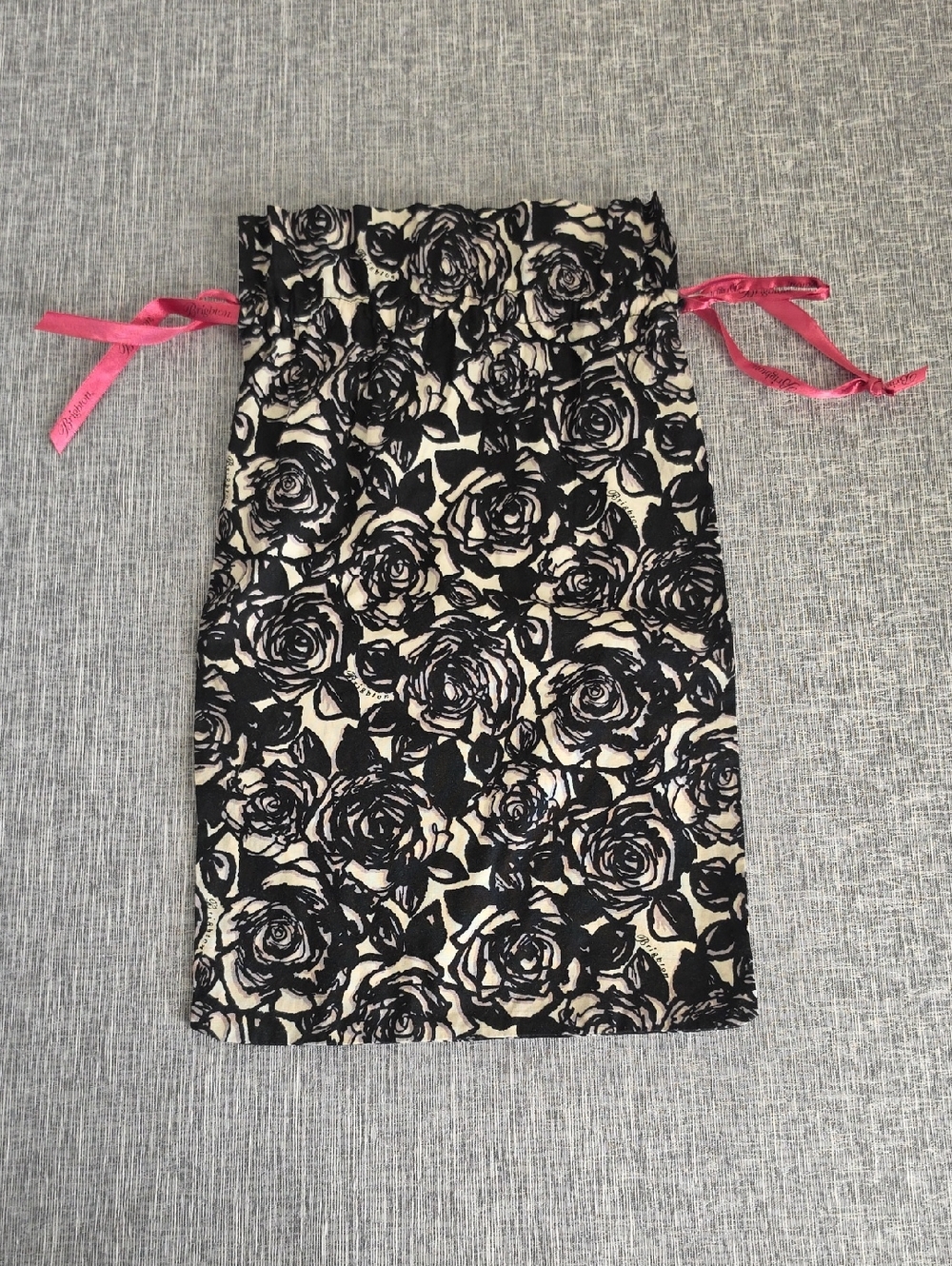 Brighton Drawstring Bag Black Cream Pink Floral Rose